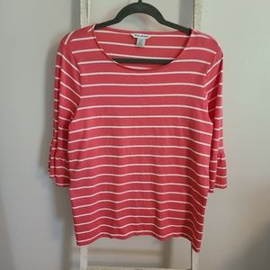 Tommy Bahama large stripe scoopneck 3/4 bell sleeve top